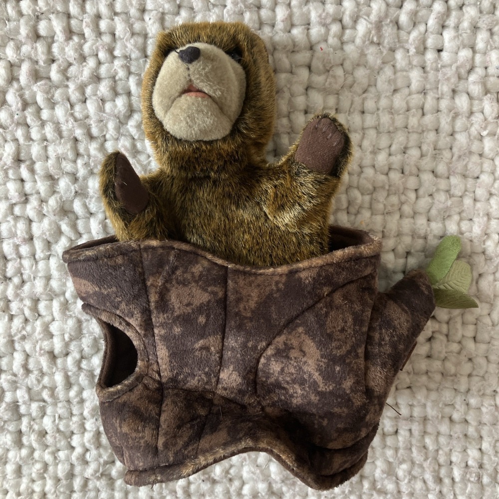 Folkmanis Bear Puppet Tree Stump Baby Cub Realistic Animal Toy 11" Excellent Con